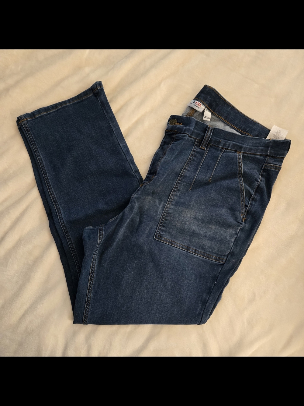 Denim&Co Women's Straight Leg Medium Blue Denim Jeans With Patch Pockets